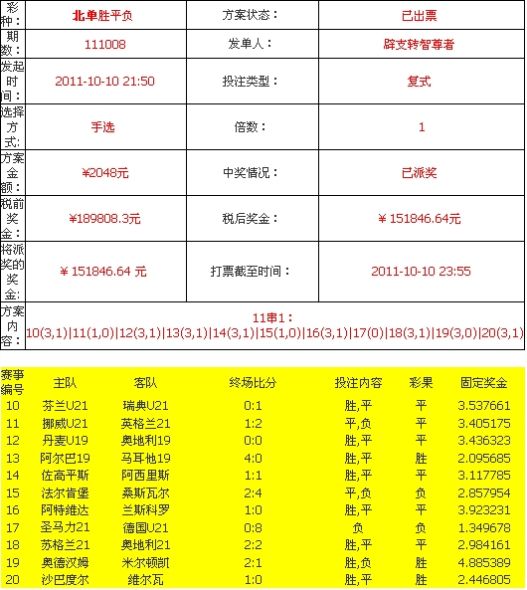高手11串1轻松擒19万