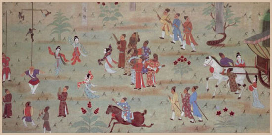 敦煌唐壁画宋国夫人出行图乐舞部分