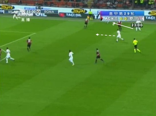 图1 罗马右路进攻，托蒂空切插入肋部