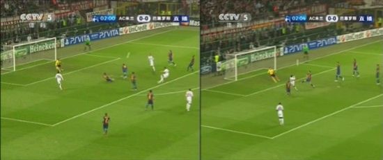 图5 博阿滕起脚射门打在皮克身上，图6 罗比尼奥垫射踢高