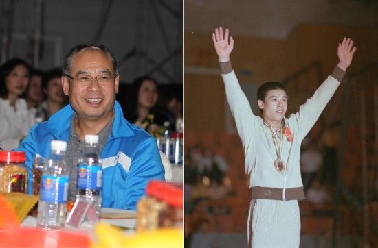 　　左图为2012年2月1日，出席中国羽毛球队2012年新春联欢会时49岁的李宁；右图为1981年7月在罗马尼亚获得世界大学生运动会三枚金牌时候18岁的中国体操运动员李宁。