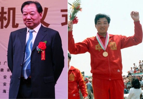 　　左图为2012年3月24日，出席电影《许海峰的枪》开机仪式时55岁的国家体育总局自行车击剑运动管理中心副主任许海峰；右图1984年7月29日，夺得第23届奥运会第一块金牌时27岁的中国射击运动员许海峰。