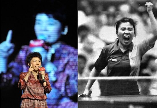 　　左图为2011年9月10日，在杭州出席第八届阿里巴巴网商大会时38岁的人民日报社副秘书长兼“人民搜索”网站总裁邓亚萍；右图为1991年5月5日，在第41届世乒赛女单决赛中获得冠军时18岁的中国乒乓球选手邓亚萍。