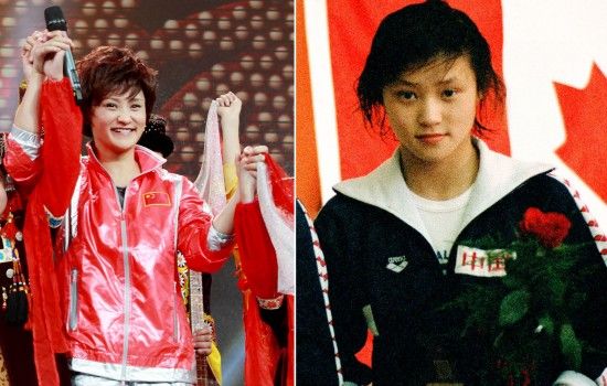 　　左图为2012年1月4日，在北京出席“2012手挽手新春公益晚会”时42岁的高敏；右图为1986年5月，在加拿大温哥华举行的国际跳水邀请赛上获得女子跳板冠军时16岁的高敏。