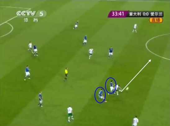 图8 皮尔洛与莫塔再次完成夹抢，对方被迫横传