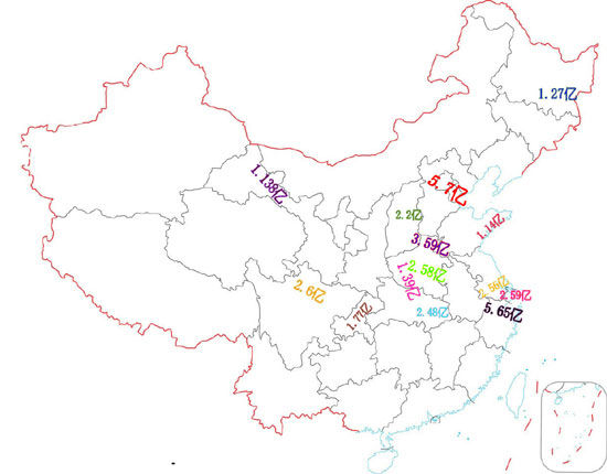 中国彩票14个亿元巨奖分布图
