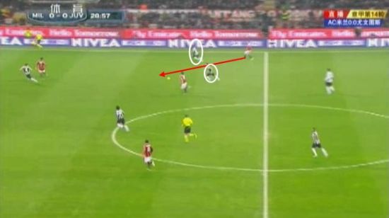 图6 德西利奥斜传前插的蒙托利沃