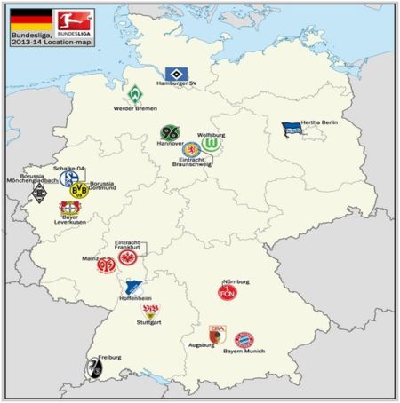 德甲18支球队分布