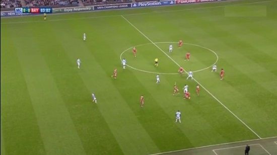 拜仁正在学习高位逼抢的要领：后防线提前到中线附近，利用中前场的人数优势和紧凑场地展开就地反抢。围魏救赵的方法减轻了防守端的压力，也为得球后迅速发动反击创造了条件。