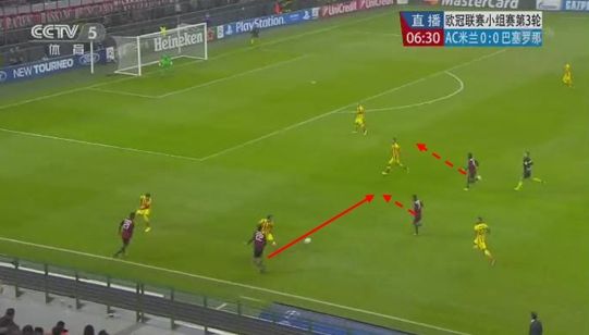 图6 卡卡外脚背分球给罗比尼奥