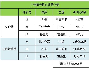 广州恒大核心球员介绍