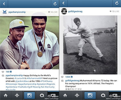 高尔夫PGA锦标赛和《高尔夫文摘》在Instagram上祝福阿里72岁生日快乐！