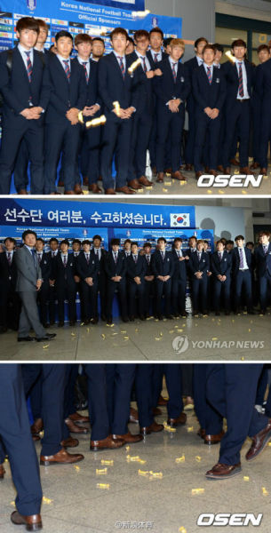 韩国抵达机场被球迷扔太妃糖
