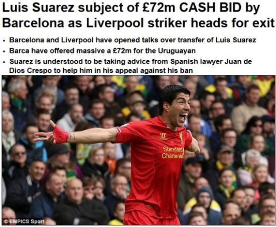 苏亚雷斯转会巴萨？