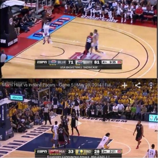 本场比赛的场地和NBA场地对比