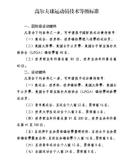 高尔夫球运动员等级标准