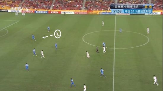 图10 吴曦拿球，武磊在前插
