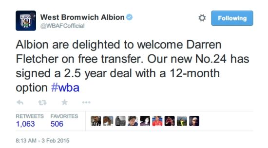 西布朗官推在8点13分宣布了弗莱彻的加盟