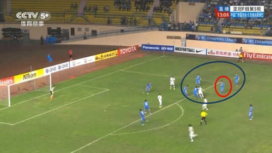 图2 富力队员压迫和堵截宇佐美贵史