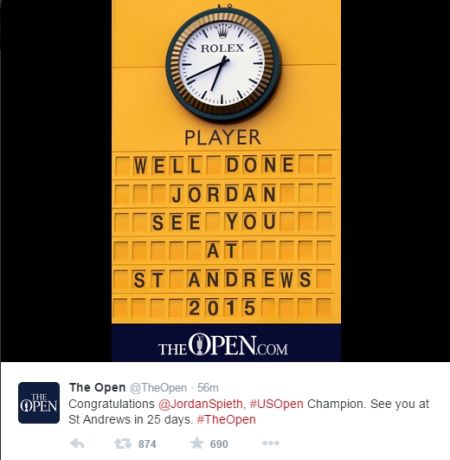 英国公开赛推特祝贺斯皮思