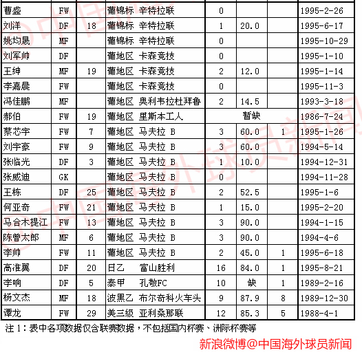 中国留洋球员表现(2)