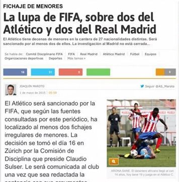 马竞恐遭FIFA处罚