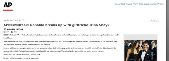 C罗通过美联社发布了独家声明