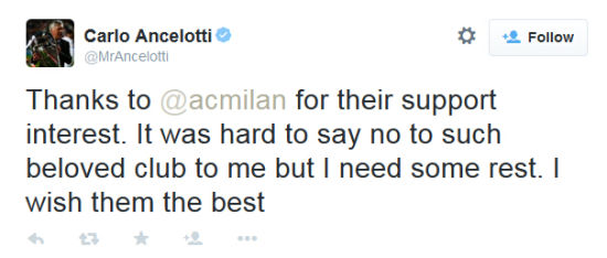 安切洛蒂拒绝了米兰的邀请