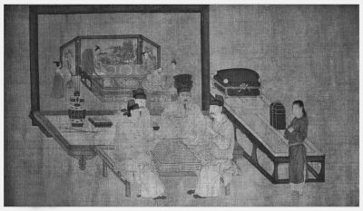 收藏于北京故宫博物院的五代十国时期南唐画家周文矩的重屏会棋图