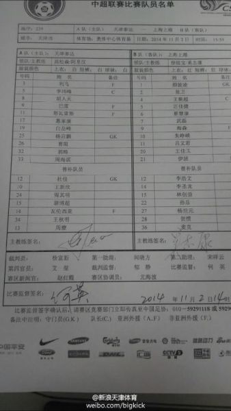 泰达VS上港首发