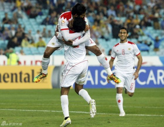 巴林队员庆祝进球