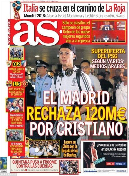 《阿斯报》援引消息称：巴黎1.2亿报价C罗