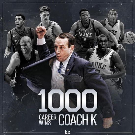 老K是NCAA历史上第一个达到千胜的教练