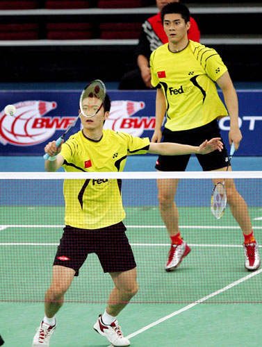 图文羽毛球世锦赛男双18决赛风云组合配合默契