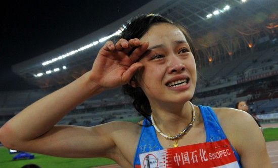 2009年，吴莎在全运会夺冠后激动流泪