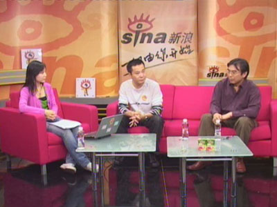 图为央视3-15晚会总导演哈聪、尹文做客新浪聊台前幕后故事，从左至右分别为主持人王莹、尹文、哈聪。（图片来源：新浪财经）